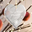 Engraved Heart Glass Christmas Tree Ornament
