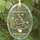 Christmas is Love Engraved Oval Glass Christmas Tree Ornaments