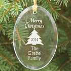 Merry Christmas Personalized Oval Glass Christmas Tree Ornament
