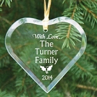 Engraved Family Glass Heart Christmas Tree Ornaments