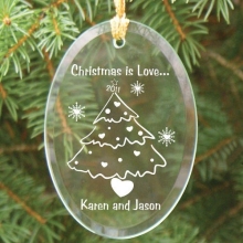 Christmas is Love Personalized Oval Glass Christmas Tree Ornaments