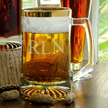 Engraved 25 oz. Gold Rimmed Glass Beer Mugs