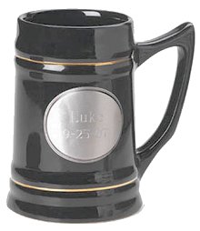 Engraved Pewter Medallion Ceramic Mugs