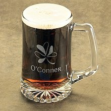 Engraved Irish Shamrock Glass Beer Mugs